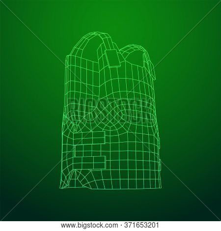 Police Flak Jacket Or Bulletproof Vest. Bullet Proof Concept. Wireframe Low Poly Mesh Vector Illustr