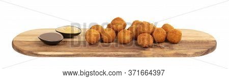 Dutch Traditional Snack Bitterbal On A Serving Board, Isolated