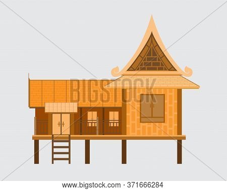Thai Traditional House,thai Wooden House Beautiful Architecture, Vector Illustration.