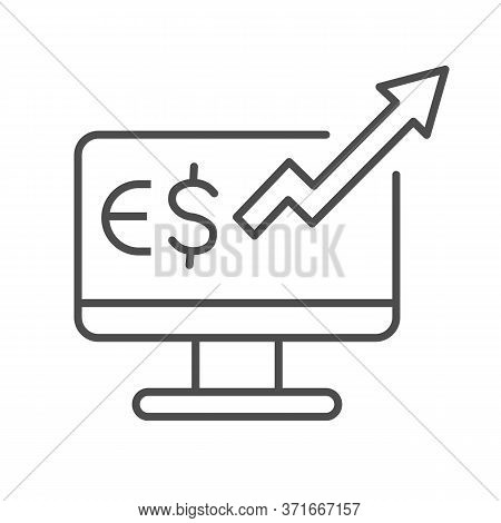 Euro Rate Increase On Computer Monitor Thin Line Icon, Business Strategy Concept, Euro Market Monito