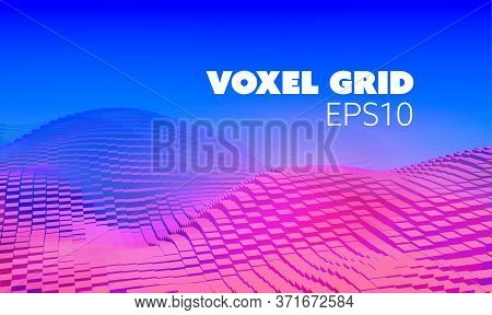 Quad Grid 3d Mountain. Voxel Surface Background. Abstract 3d Grid Design. Digital Graphic. Pattern B