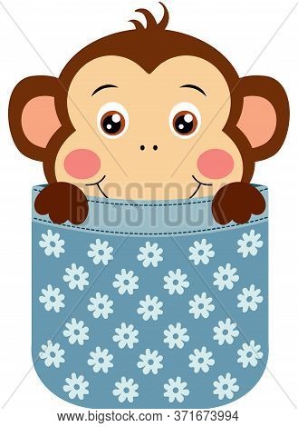 Scalable Vectorial Representing A Cute Monkey Peeking Inside Pocket, Element For Design, Illustratio