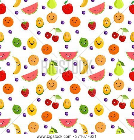 Fruits Seamless Pattern. Cute Summer Seamless Vector Pattern Background Illustration With Fresh Frui