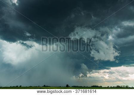 Supercell Storm Clouds With Intense Rain And Hail