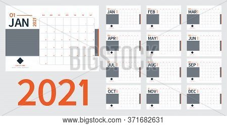 2021 New Year Calendar And Planner Vector In Clean Minimal Table Simple Style And Blue ,orange Color