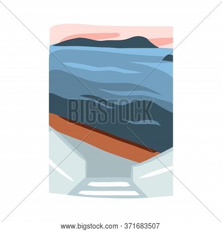 Hand Drawn Vector Abstract Stock Flat Graphic Illustration With Sundown Beach Scene On Greece Isolat