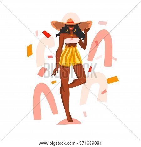 Hand Drawn Vector Abstract Stock Flat Graphic Illustration With Young Happy Black African American, 