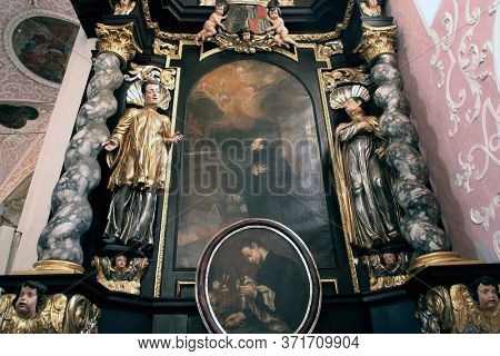 ZAGREB, CROATIA - MAY 16, 2013: Altar of Saint Francis Borgia in the Church of Saint Catherine of Alexandria in Zagreb, Croatia