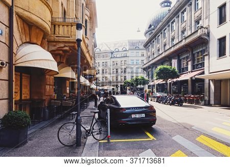 Zurich, Switzerland Circa September, 2019: Bahnhofstrasse In Zurich, Switzerland, Main Downtown Stre