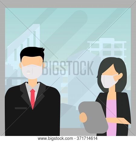 Boss Orders Secretary About Job In High Rise Building Office, City Center. Under Keeping Distance To