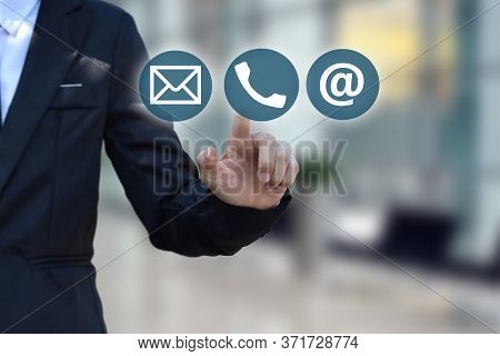 Businessman Choosing Virtual Contact Icon. Contact Us (customer Support Hotline People Connect )