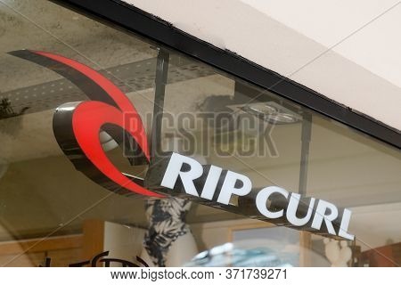 Arcachon , Aquitaine / France - 10 08 2019 : Ripcurl Store Logo Sign Shop Surf Board Fashion