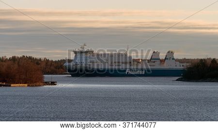 22 April 2019, Stockholm, Sweden. High-speed Passenger And Car Ferry Of The Finnish Shipping Concern