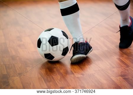 Indoor Soccer Sports Hall. Football Futsal Player.
