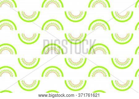 Fresh Sliced Kiwi Repeated Pattern Light Background. Vector Seamless Pattern Design For Textile, Wra