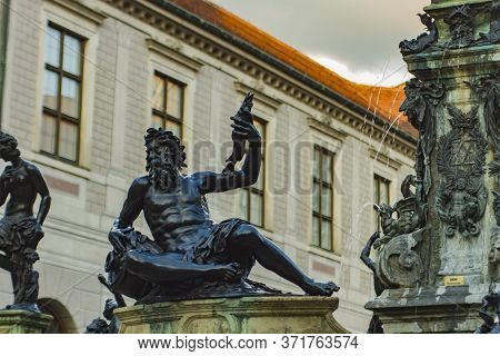 Wittelsbach Fountain With Duke Otto I In Munich, Germany. Fountain Was Made By Hubert Gerhard & Hans