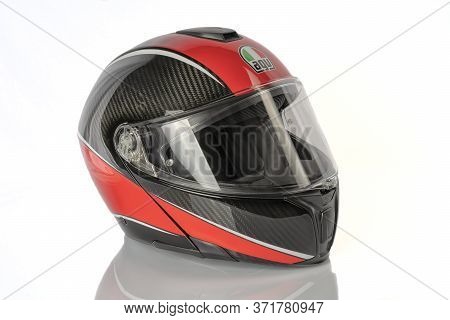 Sportmodular Agv Aero Carbon Red Motorcycle Modular Helmet Made Of Carbon Fiber. It Is The Top Of Th