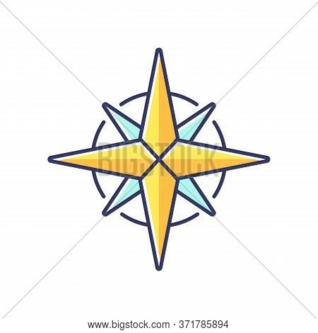 Rose Of Winds Rgb Color Icon. Traditional Maritime Navigation Guide. Cardinal Points Directions Poin