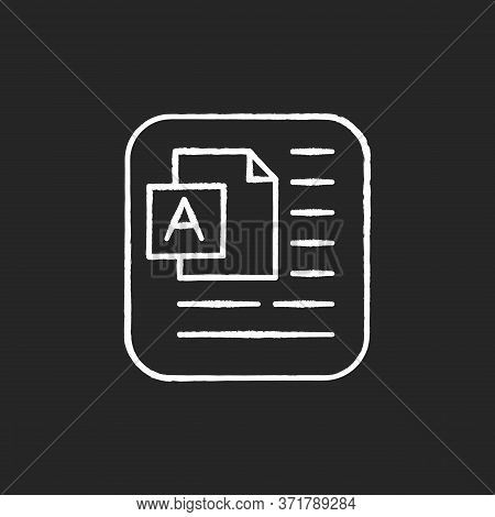 Document Chalk White Icon On Black Background. Information On Pape Sheet. Page With Text. Computer D