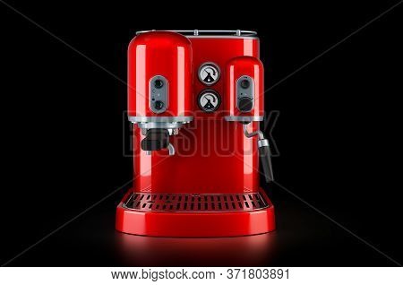 Red Coffeemaker Or Coffee Machine Retro Design On Black Background, 3d Rendering