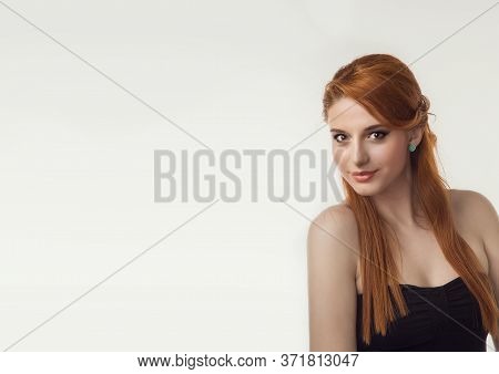 Closeup Portrait Of A Beautiful Woman In Her 30s Wearing Red Bra Looking At You Camera Serious Stand