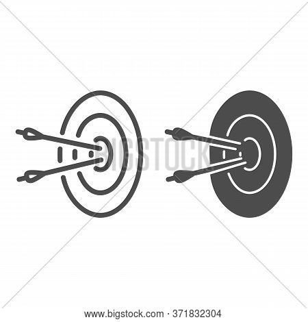 Two Arrow Hit Target Line And Solid Icon, Marketing Strategy Concept, Dart With Arrows Sign On White