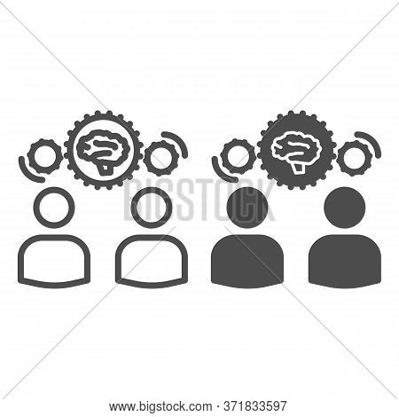 Two Men Share Knowledge Line And Solid Icon, Business Concept, Knowledge Or Ideas Sharing Between Tw