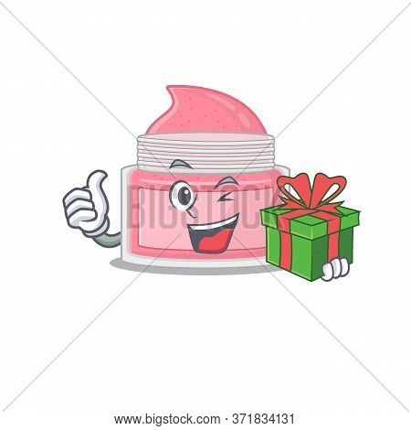 Body Srub Cartoon Character Concept With A Big Gift Box