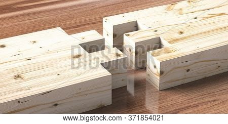 Woodworking Of Separate Pieces On Wood. 3D Illustration