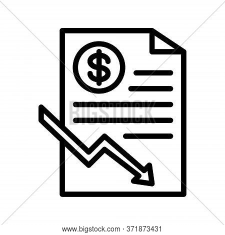 Dollar Rate Decrease Vector Line Icon. Money Symbol With Down Arrow. Stock Exchange Linear Icon, Sig