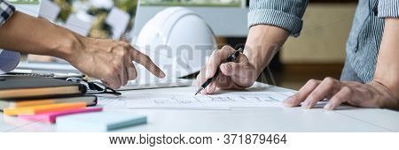 Architecture Engineer Teamwork Meeting, Drawing And Working For Architectural Project And Engineerin