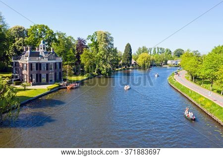 Aerial from the river Vecht in the countryside from the Netherlands
