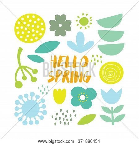 Lovely Minimal Spring Scandinavian Cute Vector Print With Plants, Flowers And Leafs. Typography Post