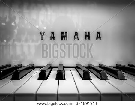 Kyiv, Ukraine - 16 Jun 2020: Yamaha Piano Keyboard With Logo On The Front Panel. Black And White Pho