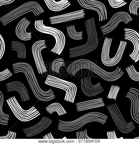 Seamless Minimal Abstract Black And White Vector Pattern With Doodle Lines. For Cards, Invitations, 