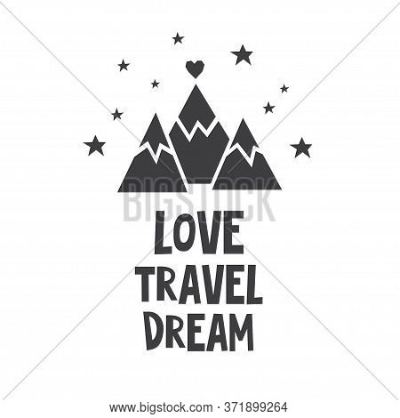 Vector Monochrome T-shirt Print Made Of Mountains, Stars And Triangles.