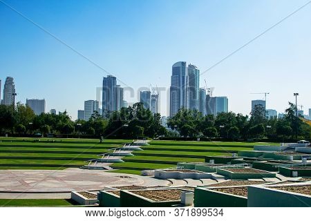 Dubai, United Arab Emirates January 16, 2020: Beautiful View Of Al Mamzar Beach Dubai, Leisure Park.