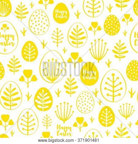 Seamless Minimal Easter Vector Pattern With Eggs And Spring Leafs. For Cards, Invitations, Albums, B