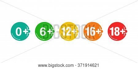 Age Limit Signs Set For Censoring Of Different Categories For Children And Adults - 0, 6, 12, 16 And