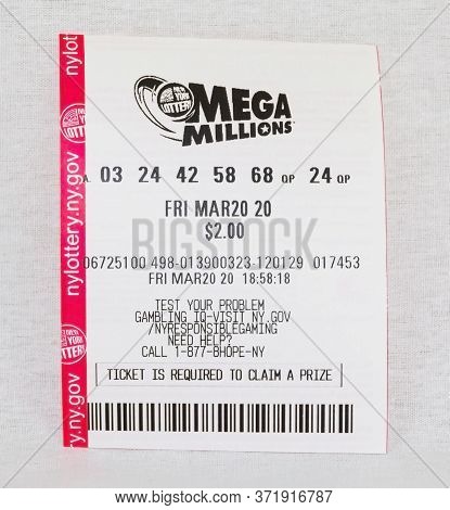 Babylon, New York, Usa - 11 April 2020: A Losing Mega Millions Ticket For The March 20 Drawing Wih A