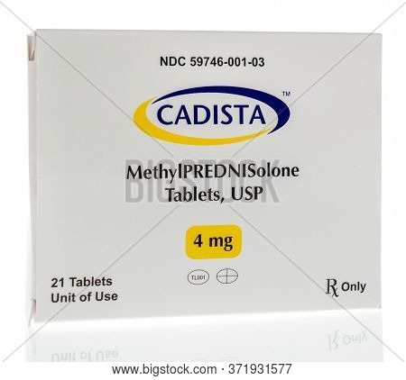 Winneconne,  Wi - 29 May 2020: A Package Of Cadista Methylprednisolone Tablets Medical On An Isolate