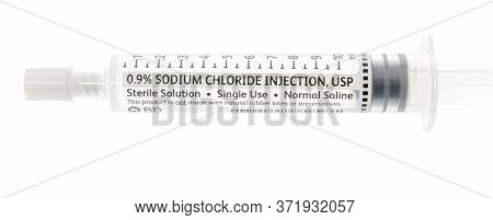 Winneconne,  Wi - 12 June 2020: A Package Bd Sodium Chloride Injection Saline Used To Clear The Way 