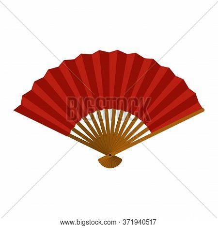 Hand Fan Isolated On White Background, Chinese Folding Fan, Traditional Asian Paper Geisha Fan Icon.
