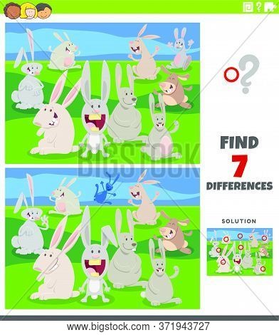 Cartoon Illustration Of Finding Differences Between Pictures Educational Game For Kids With Funny Ra