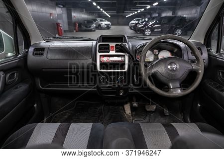 Novosibirsk/ Russia - June 10 2020: Suzuki Wagon R Solio, Prestige Car Interior With Dashboard, Stee