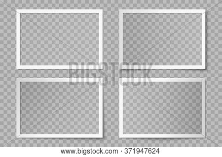 Vector Set Of White Rectangle Photo Card Frames With Various Lighting Effect And Shadows On Transpar