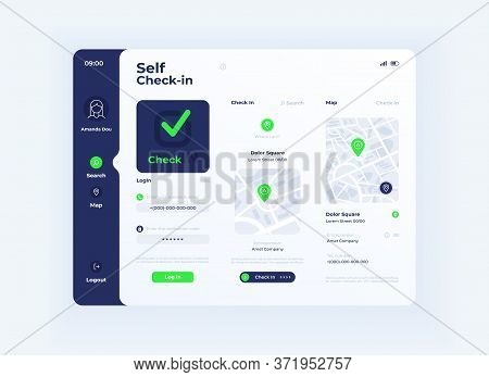 Self Check In Tablet Interface Vector Template. Mobile App Page Light Mode Design Layout. User Accou