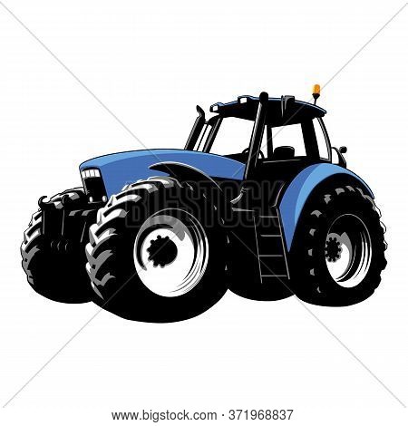 Blue Tractor. Farm Machine. Agricultural Machinery. Tractor On A White Background. Vector Stock Illu