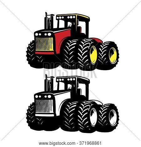 Tractor Farm Machine Vector. Power Machine. Stock Illustration.