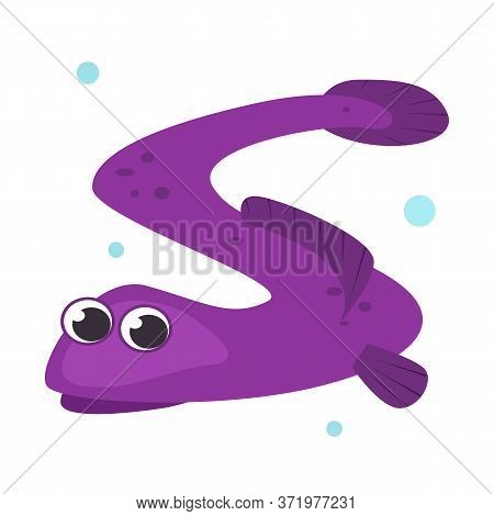 Purple Eel Fish Flat Icon. Fish, Underwater Animals, Wildlife. Sea Cartoon Characters Concept. Illus